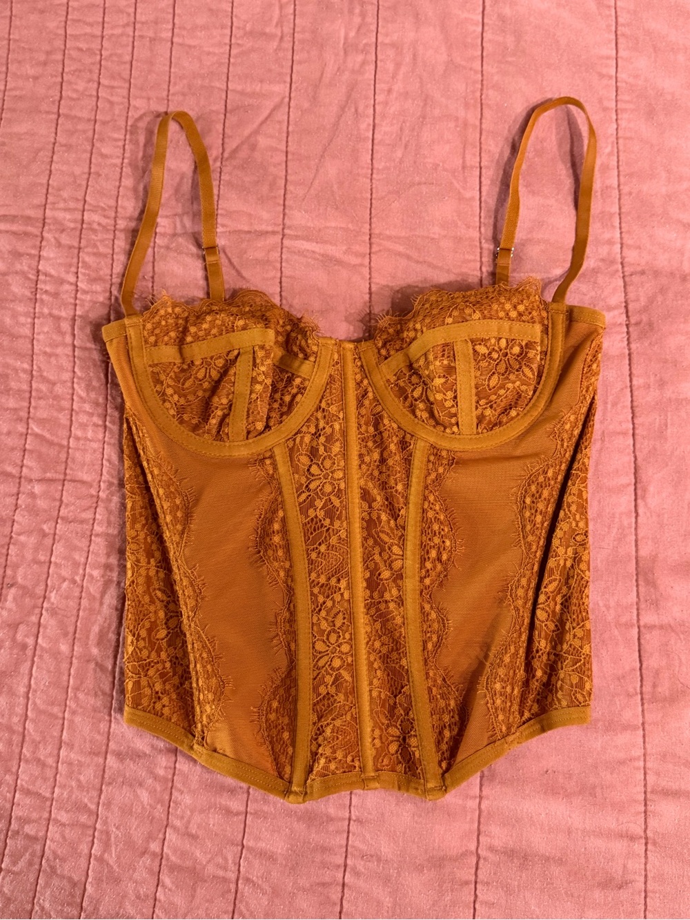 Out from Under Floral Lace Burnt Orange Sheer Bustier size Small